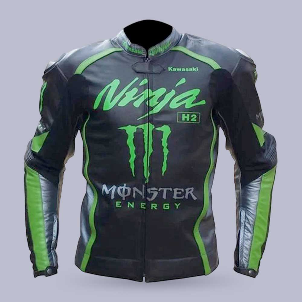 Kawasaki Monster Green genuine cowhide leather motorcycle racing jacket
