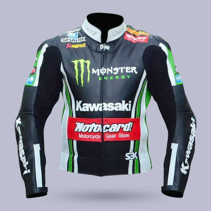 Monster Energy Kawasaki genuine cowhide leather motorcycle jacket