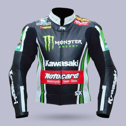 Monster Energy Kawasaki genuine cowhide leather motorcycle jacket