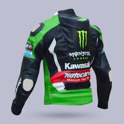 Premium Monster Energy Kawasaki racing leather jacket with CE armor