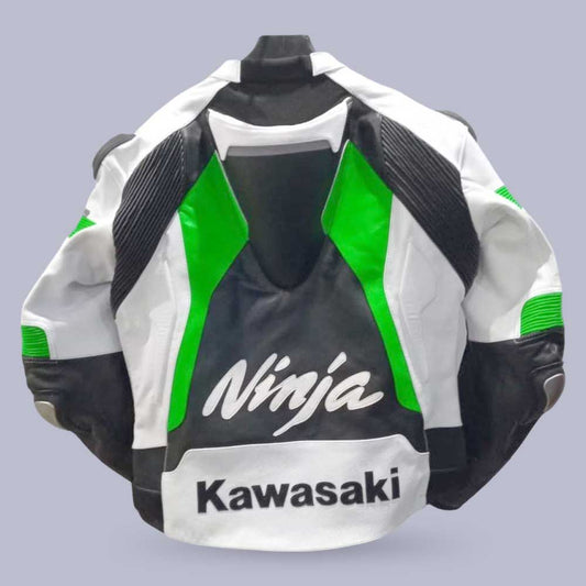 Kawasaki Green White Motorcycle Racing Leather Jacket | Jackets Kingdom