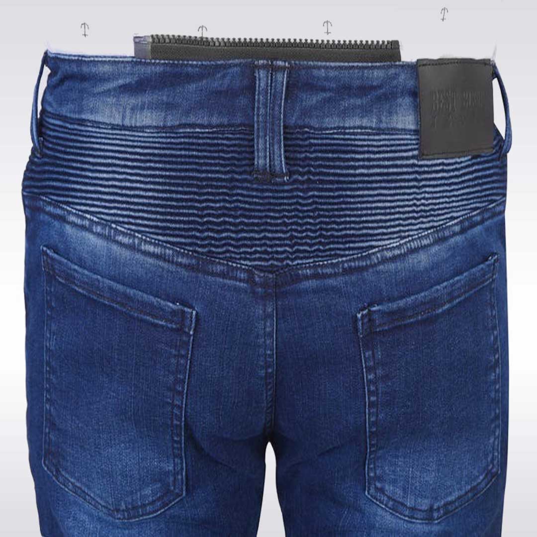 Blue jeans with a focus on the waistband and back pocket