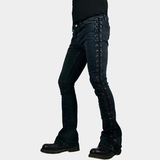 Men's bootcut punk rock jeans with lace up detailing by Jackets Kingdom