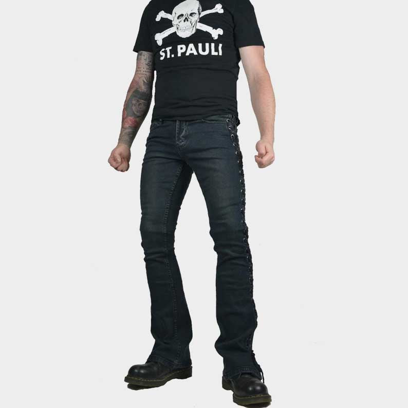 Gothic punk bootcut denim jeans with zip fly closure by Jackets Kingdom