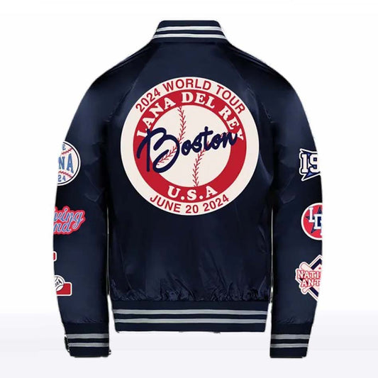 Lana Del Rey World Tour 2024 Blue Satin Bomber Jacket