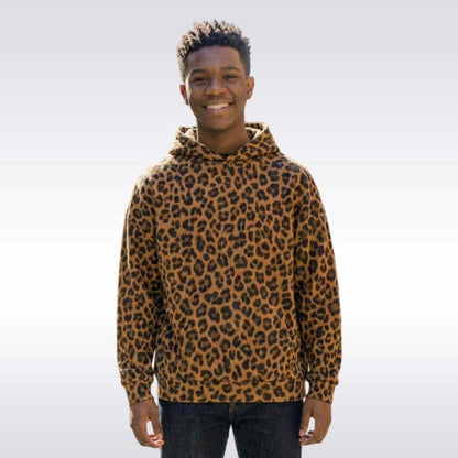 Leopard Print Oversized Drop Shoulder Hoodie Unisex Pullover