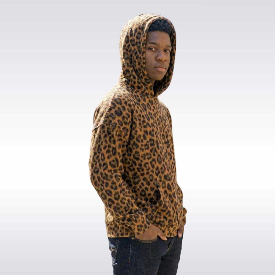 Leopard Print Oversized Drop Shoulder Hoodie Unisex Pullover