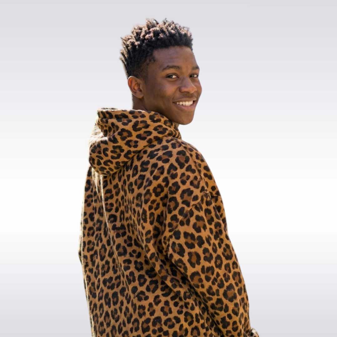 Leopard Print Oversized Drop Shoulder Hoodie Unisex Pullover