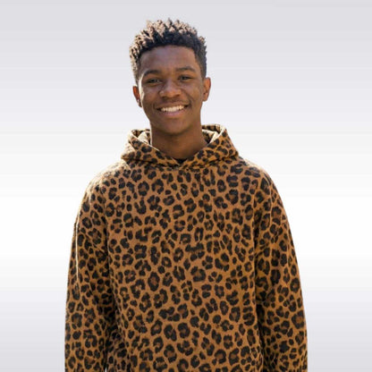 Leopard Print Oversized Drop Shoulder Hoodie Unisex Pullover