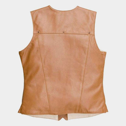 Lightweight women's leather vest with snap buttons and authentic western cowgirl appeal