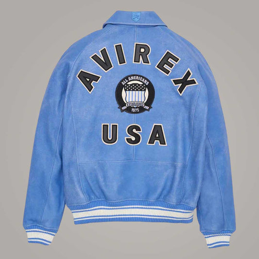 Limited Edition Avirex Denim and Leather Varsity Bomber Jacket by Jackets Kingdom
