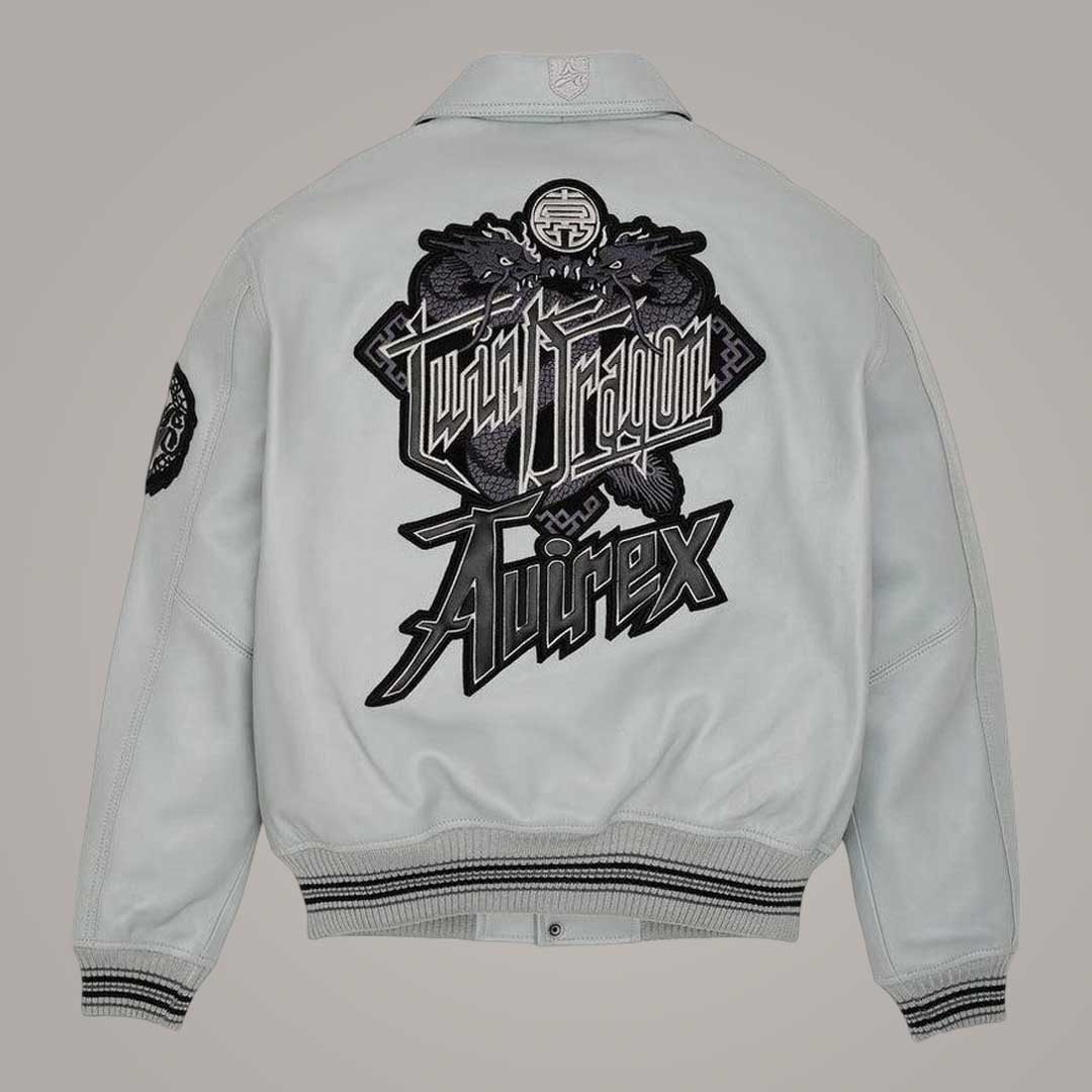 Limited Edition Genuine Sheepskin Bomber with Twin Dragon Embroidery Detail by Jackets Kingdom