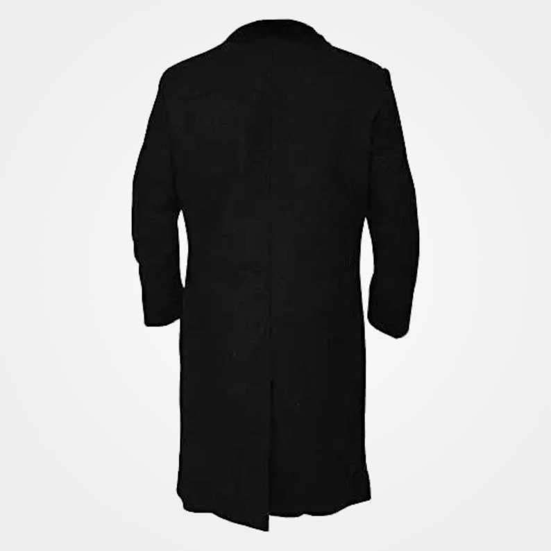 Long Gothic wool overcoat featuring button front closure by Jackets Kingdom