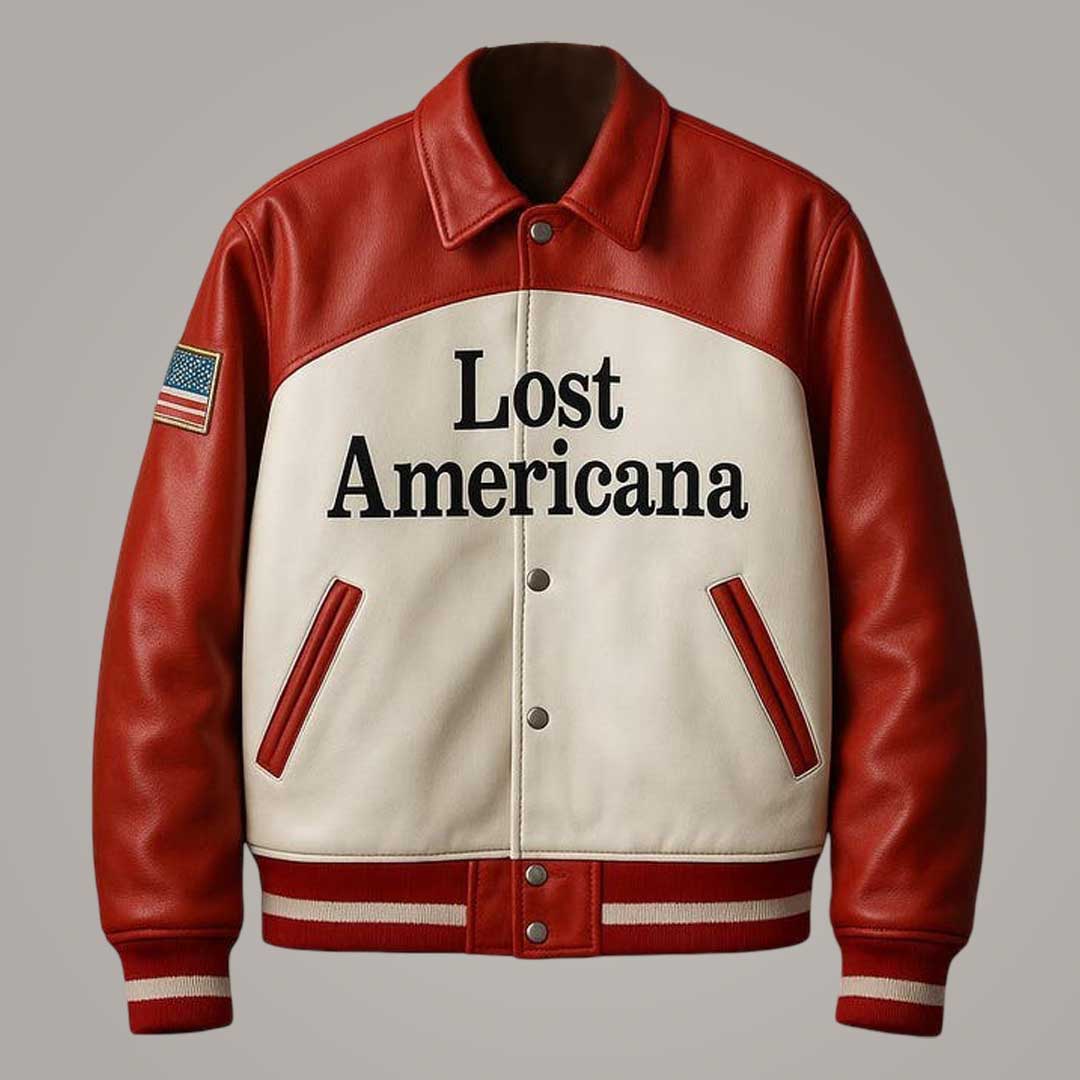 Lost Americana Sheep Leather Varsity Bomber Jacket College Style