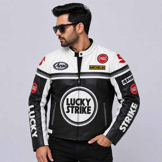 Men's Lucky Strike Cowhide Leather Racing Jacket with CE Level 2 Armor
