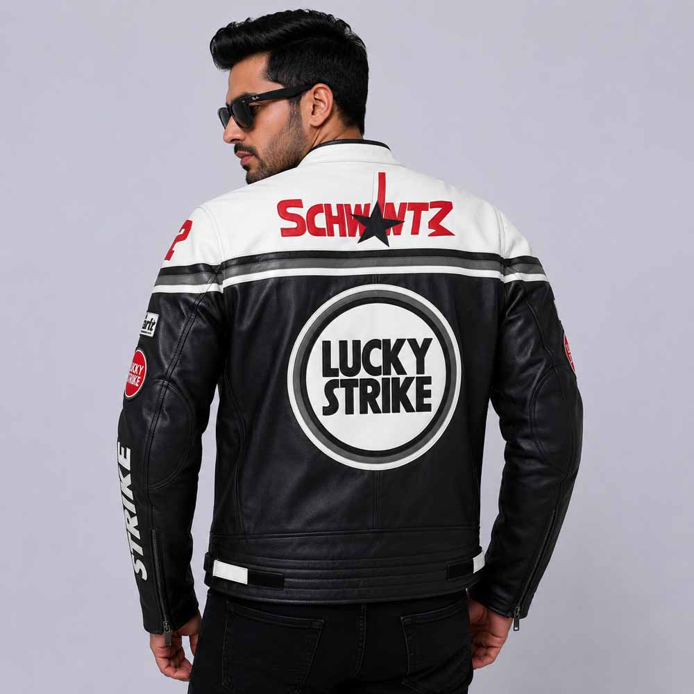 Men's Lucky Strike Cowhide Leather Racing Jacket with CE Level 2 Armor