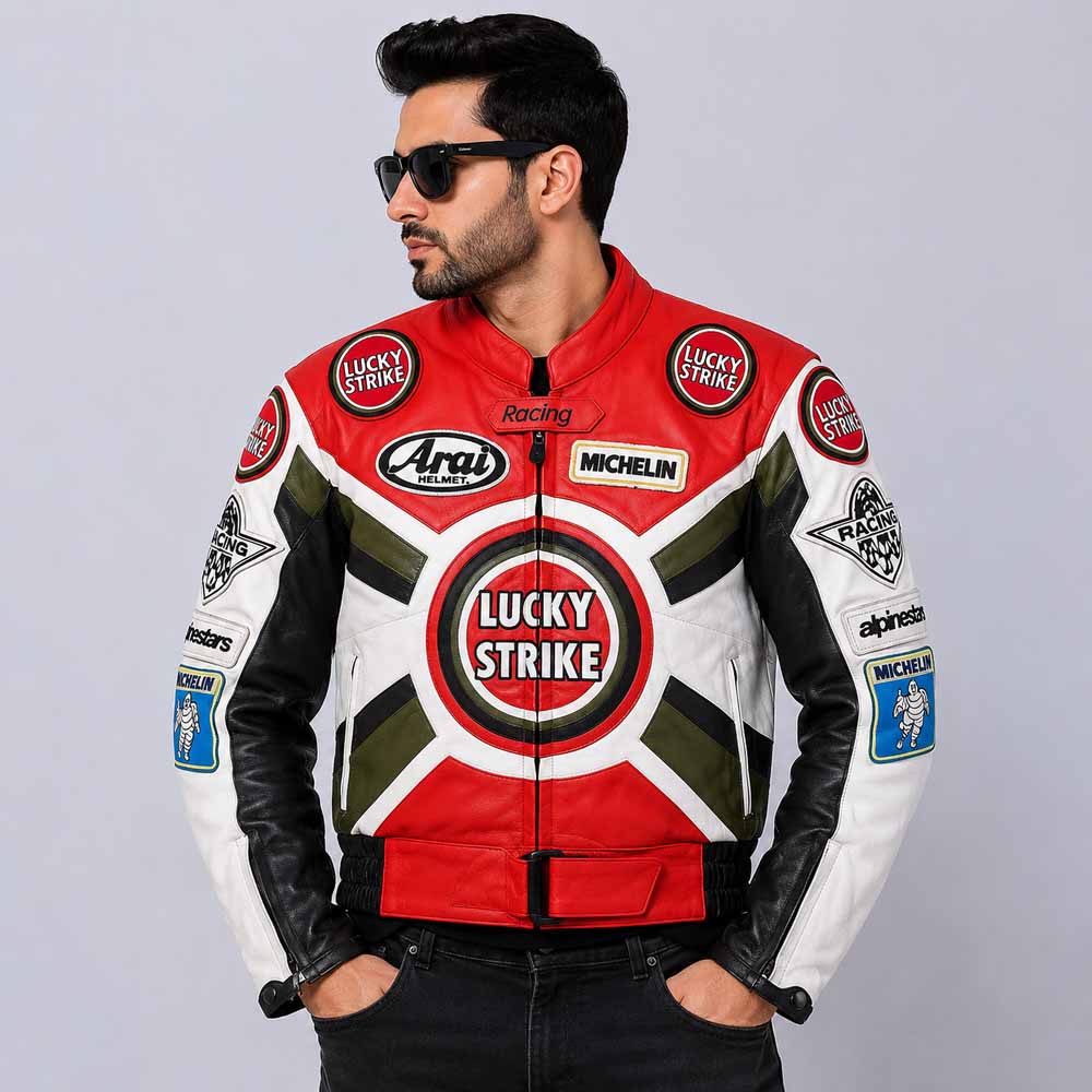 Men's Lucky Strike Motorcycle Jacket in Cowhide Leather with CE Level 2 Armor