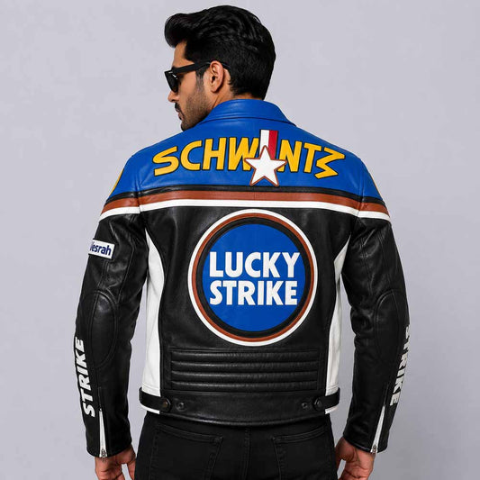 Lucky Strike Racing Leather Jacket with CE Approved Armor