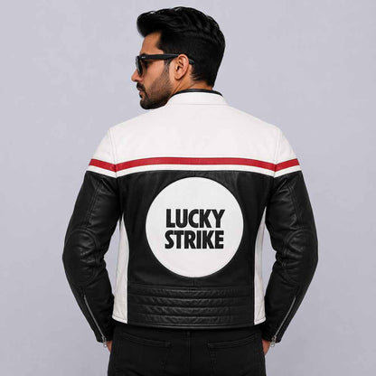 Lucky Strike Vintage MotoGP Leather Jacket Back View