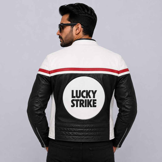 Lucky Strike Vintage MotoGP Leather Jacket Back View