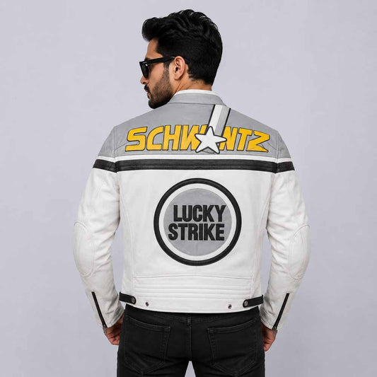 Lucky Strike Racing Leather Riding Jacket Back View