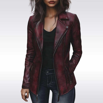 Luxury Maroon Sheepskin Leather Coat for Women