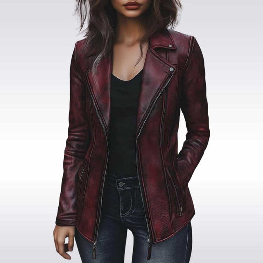 Luxury Maroon Sheepskin Leather Coat for Women