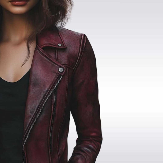 Luxury Maroon Sheepskin Leather Coat for Women