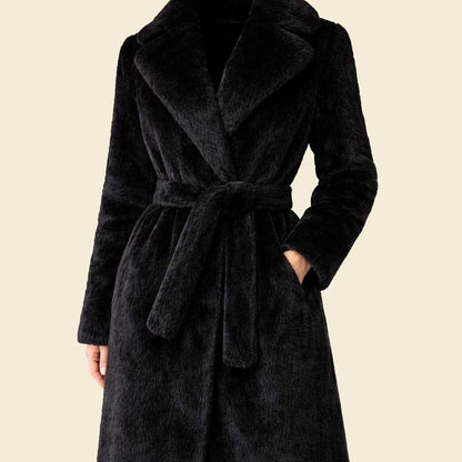 Luxury black faux fur long coat for evening wear