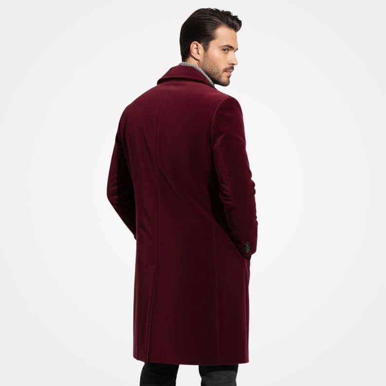 Luxury velvet overcoat featuring wide notch lapel collar by Jackets Kingdom