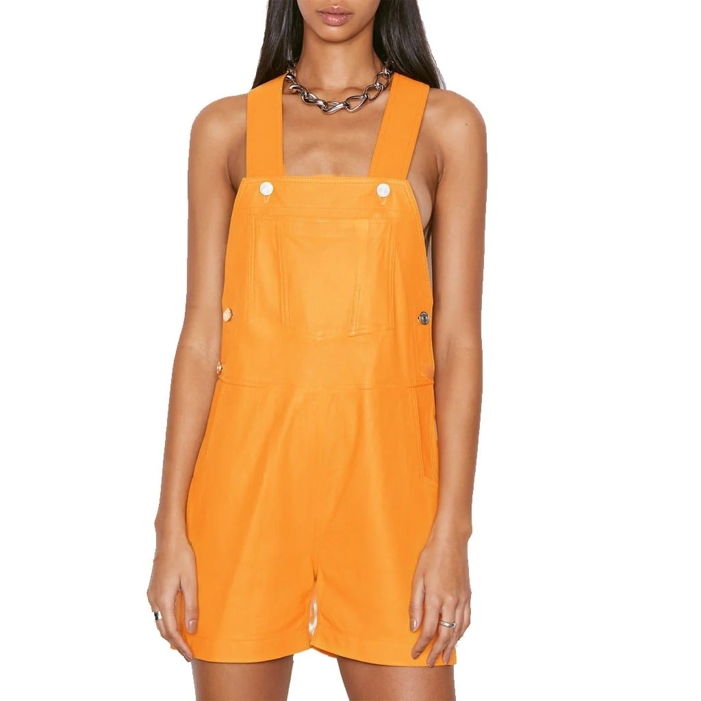 Mango Yellow Strap Detailed Leather Overall for Women