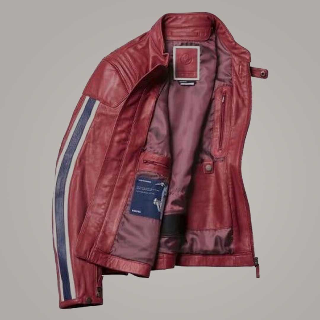 Maroon Cowhide Motorcycle Cafe Racer Jacket by Jackets Kingdom