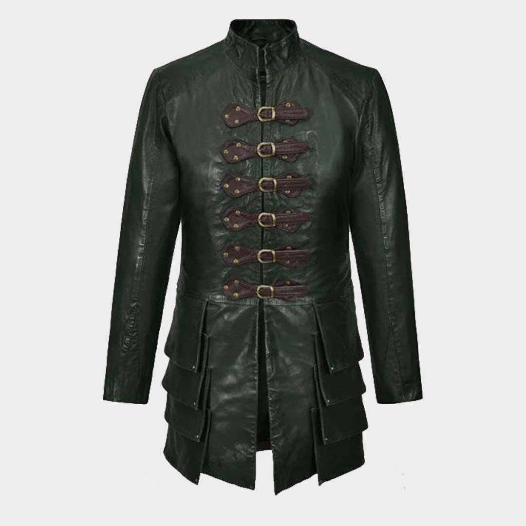 Medieval Gothic Genuine Cowhide Leather Jacket for Men