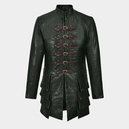 Medieval Gothic Genuine Cowhide Leather Jacket for Men