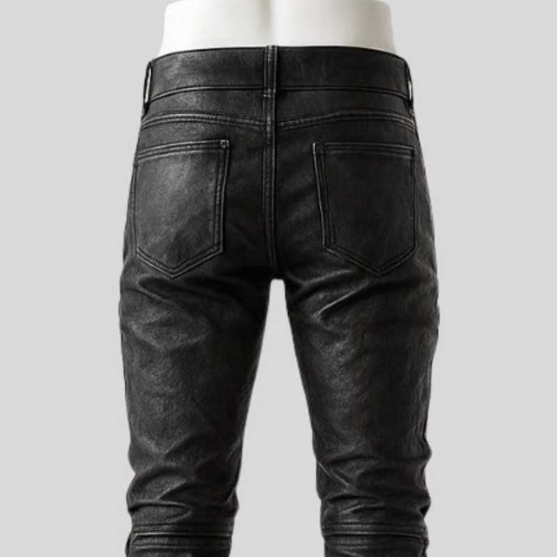 Medieval fantasy leather trousers with slim-fit cut and riveted accent detailing