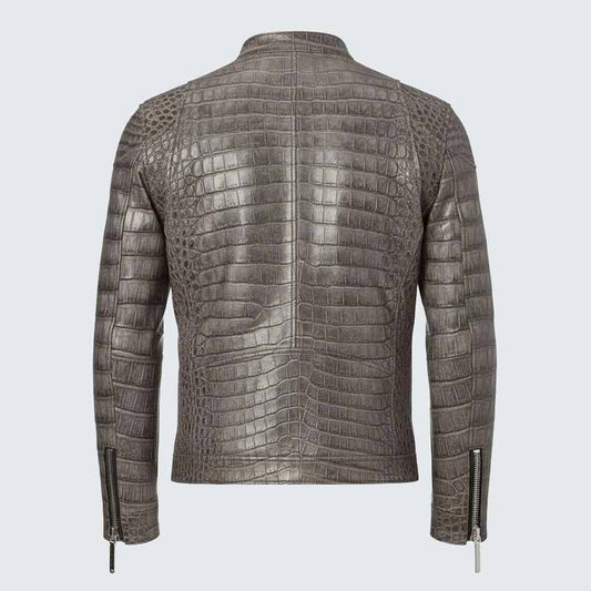 Men Black Crocodile Pattern Genuine Leather Jacket Coat with Luxury Finish