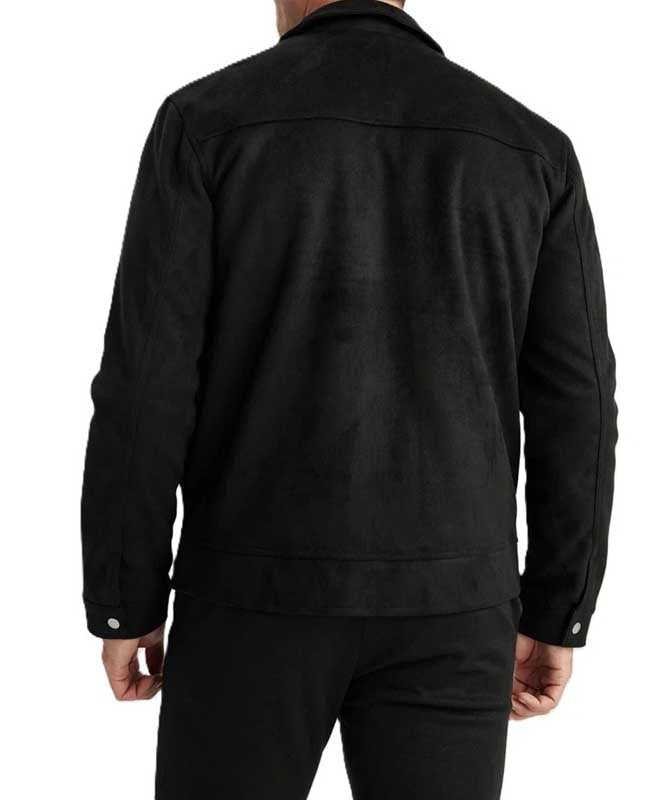 Men Black Suede Leather Trucker Jacket Classic Zip Style