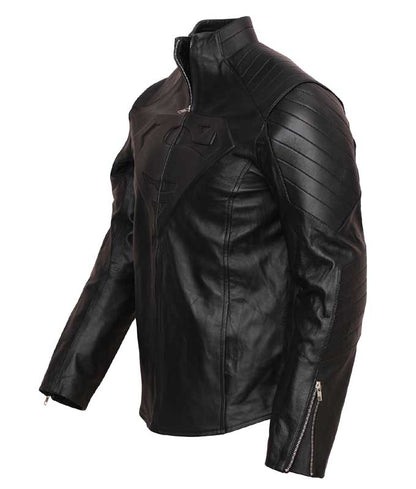 Men Black Superman Smallville Leather Jacket with Embossed S Logo