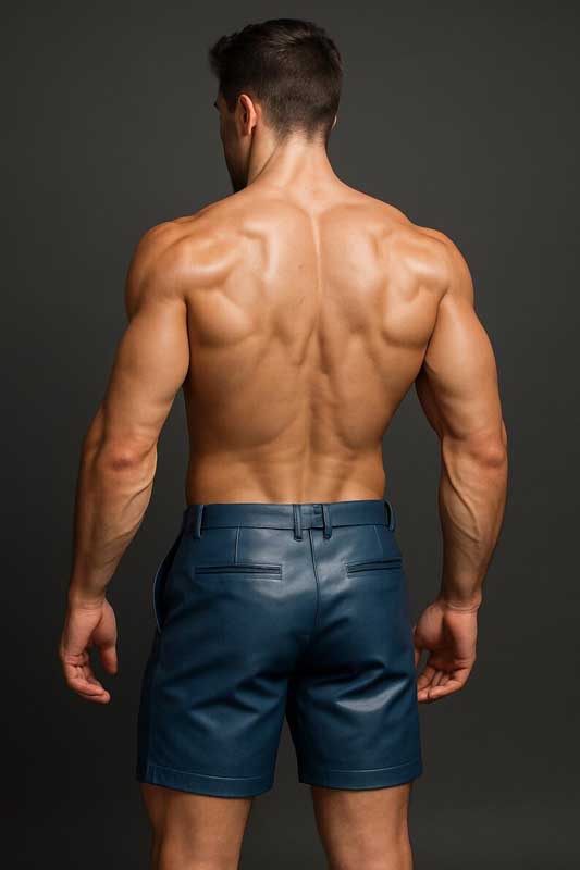 Men Blue Sheepskin Leather Biker Shorts