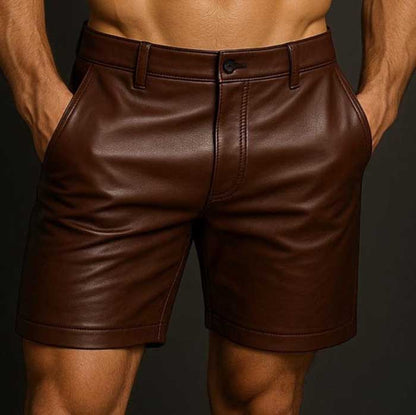 Men Brown Sheepskin Leather Biker Shorts Slim Fit Handmade