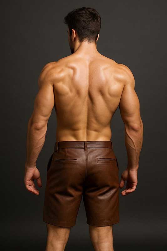 Men Brown Sheepskin Leather Biker Shorts Slim Fit Handmade