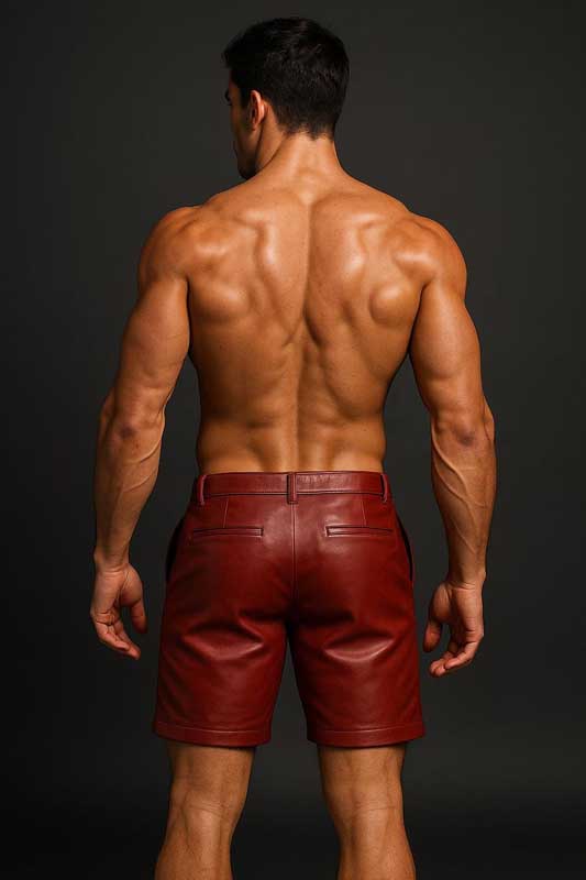 Men Red Sheepskin Leather Biker Shorts