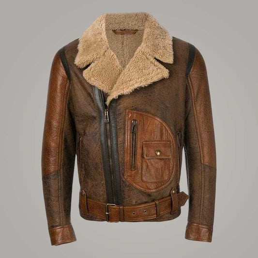 Men's B3 Aviator Sheepskin Leather Bomber Jacket Front View by Jackets Kingdom