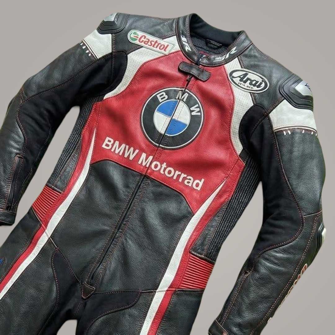 Men's BMW Motorrad Armored Leather Racing Suit Back View with Logos by Jackets Kingdom