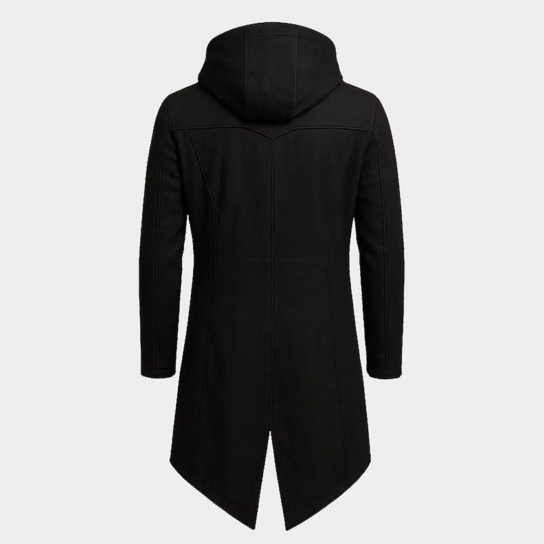 Men's Black Cotton Cyberpunk Long Coat Gothic Techwear Hooded Streetwear Jacket