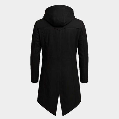 Men's Black Cotton Cyberpunk Long Coat Gothic Techwear Hooded Streetwear Jacket