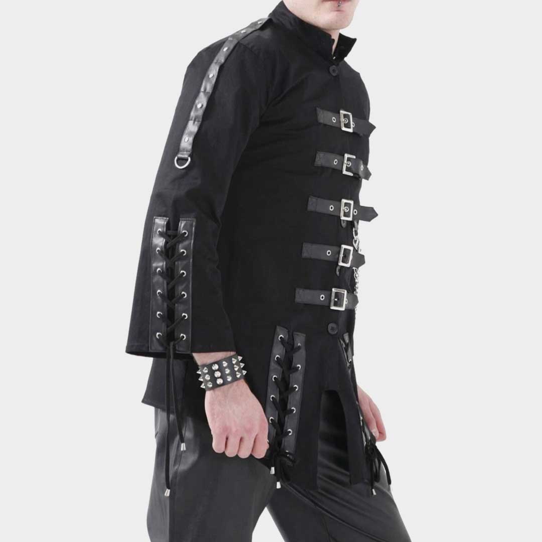 Men's Black Dead Threads Gothic Jacket with Corseting Chain EMO Cyber Style