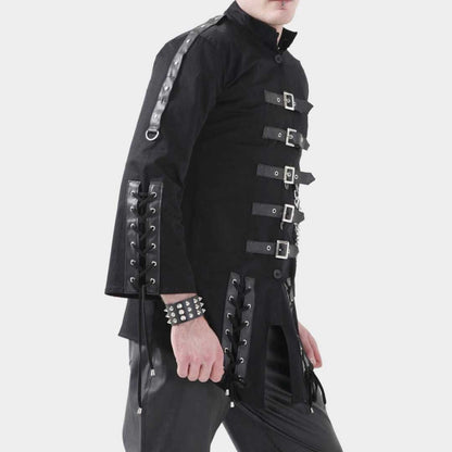 Men's Black Dead Threads Gothic Jacket with Corseting Chain EMO Cyber Style