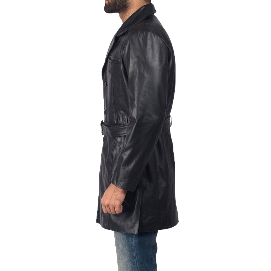 Men's Black Sheepskin Leather Trench Coat