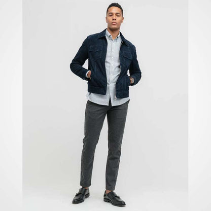 Men's Blue Suede Leather Cafe Racer Jacket